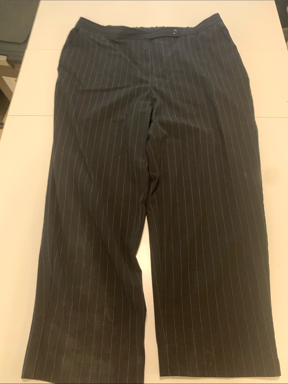 Maggie Barnes Black Pinstripe Wide-Leg Pants